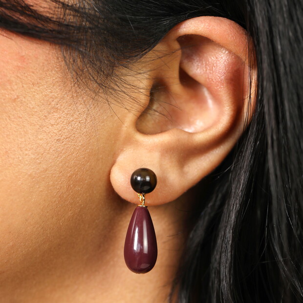 Purple Tortoiseshell Drop Earrings in Gold