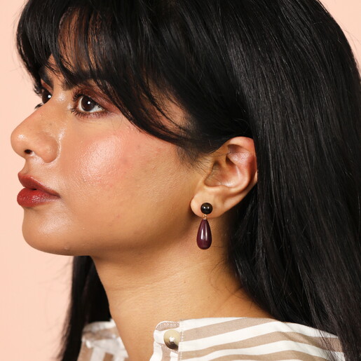 Purple Tortoiseshell Drop Earrings in Gold