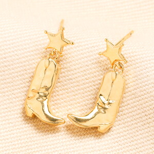 Star Cowgirl Boot Drop Stud Earrings in Gold