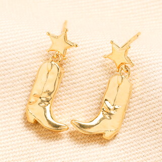 Star Cowgirl Boot Drop Stud Earrings in Gold