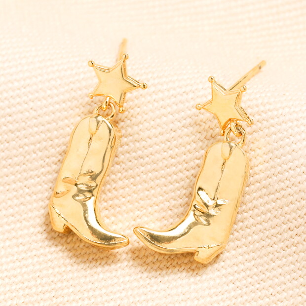 Star Cowgirl Boot Drop Stud Earrings in Gold