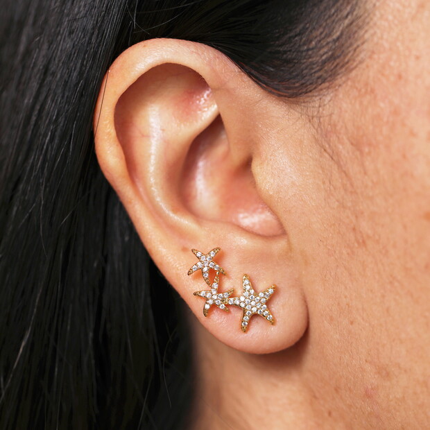Starfish Climber Stud Earrings in Gold