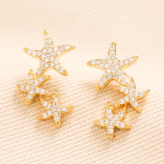 Starfish Climber Stud Earrings in Gold