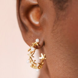 Starfish and Pearl Hoop Earrings in Gold
