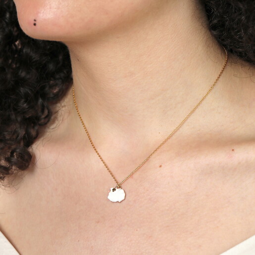 White Enamel Sheep Pendant Necklace in Gold