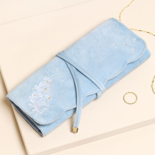 Blue Floral Embroidered Velvet Jewellery Roll