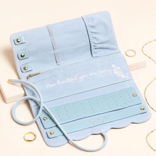 soft velvet jewellery roll in blue