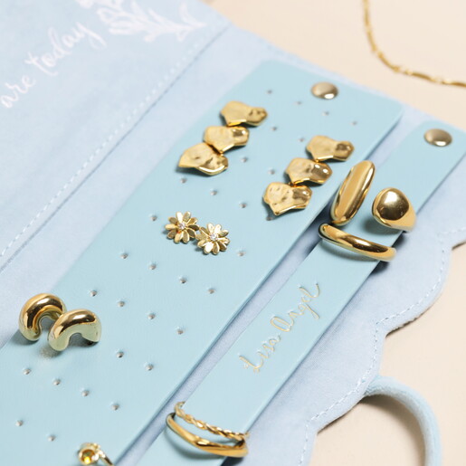 inside of blue velvet jewellery roll