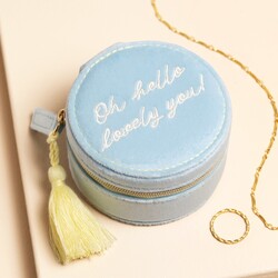 Blue Hello Lovely You Mini Round Travel Jewellery Case