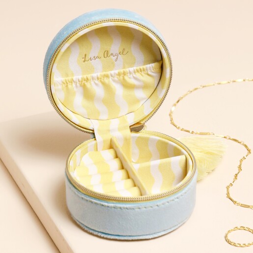 Blue Hello Lovely You Mini Round Travel Jewellery Case