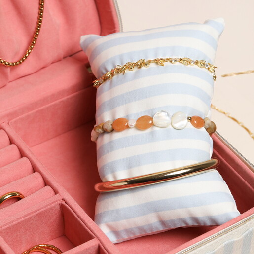 close up of striped cushion for watches and bracelets