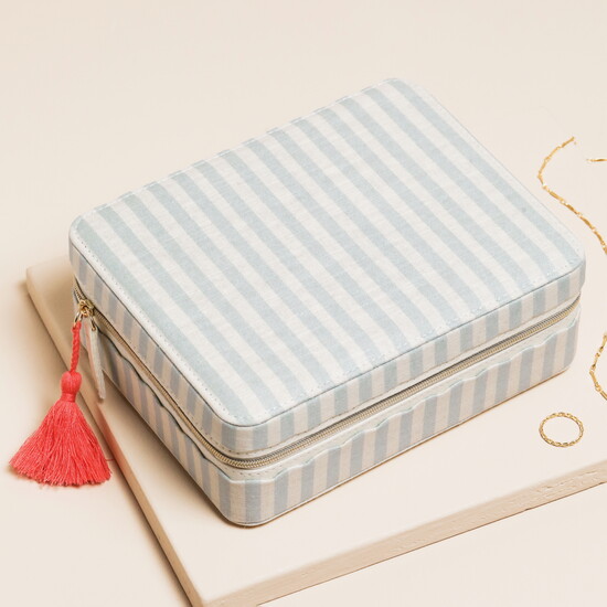 Blue Striped Linen Jewellery Case