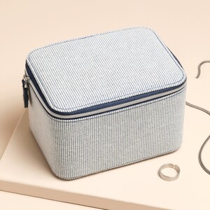 Men's Blue Stripe Rectangular Travel Jewellery Case