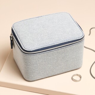 Men's Blue Stripe Rectangular Travel Jewellery Case