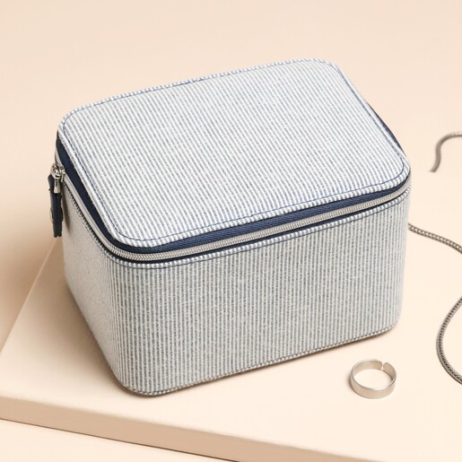 blue and white striped linen case
