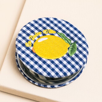 Blue Gingham La Dolce Vita Lemon Fabric Compact Mirror