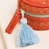 close up of soft blue tassel 