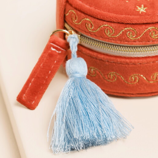 close up of soft blue tassel 