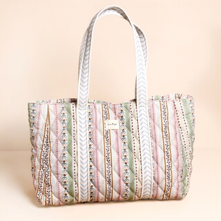 Sage and Pink Vintage Floral Quilted Tote Bag