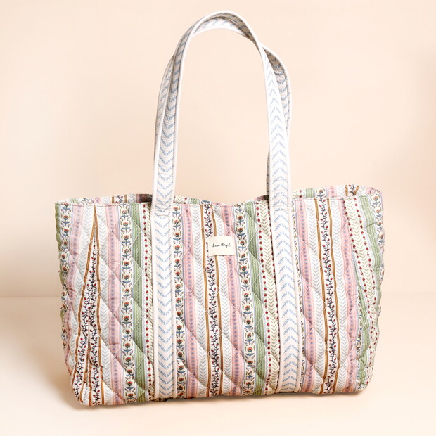 Sage and Pink Vintage Floral Quilted Tote Bag