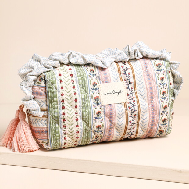 Small Sage and Pink Vintage Floral Quilted Wash Bag