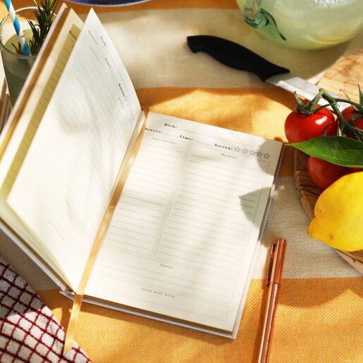 Inside Pages of Cookbook Journal with prompts on Pages