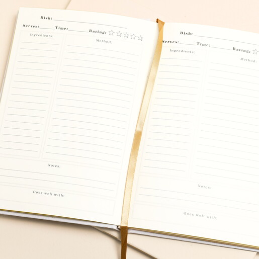 Inside Pages of Cookbook Journal with prompts on Pages