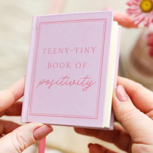 pink mini notebook against a pale pink backgrou