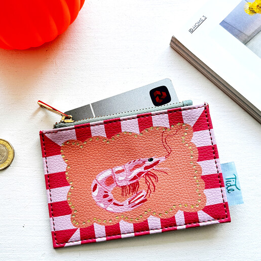 pink and orange prawn purse