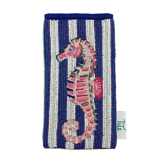 blue and white striped sunglasses case