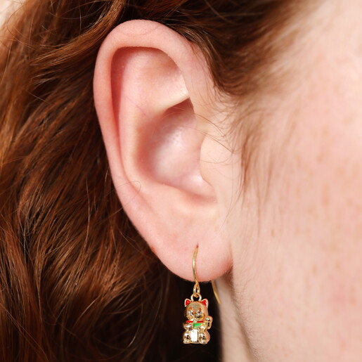Estella Bartlett Lucky Cat Drop Earrings in Gold