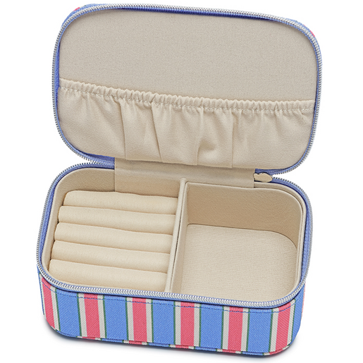 blue and red travel jewellery case