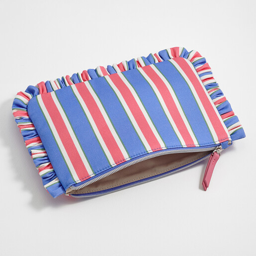 inside of nautical makeup pouch with frill detailing
