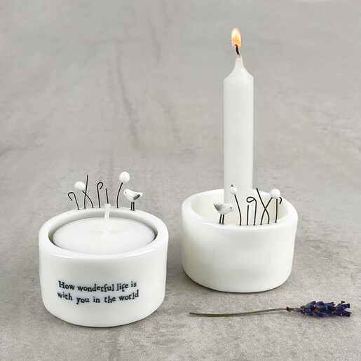 white tealight holder made of ceramic