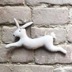 East of India Felt Hanging White Leaping Rabbit Decoration