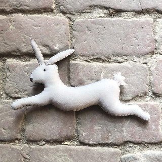 East of India Felt Hanging White Leaping Rabbit Decoration