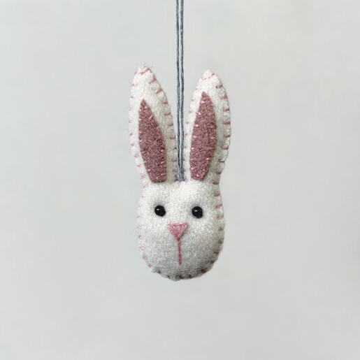 white rabbit head hanging decoration made of felt 