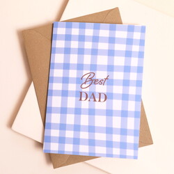Blue Gingham Best Dad Greetings Card