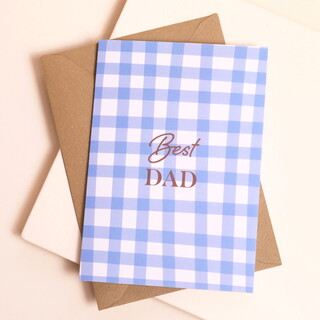 Blue Gingham Best Dad Greetings Card
