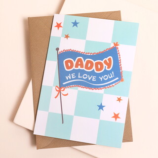 Blue Checkerboard Daddy Flag Greetings Card