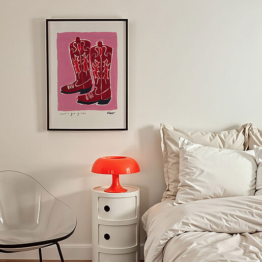 East End Prints Pink Cowboy Boot A3 Print 