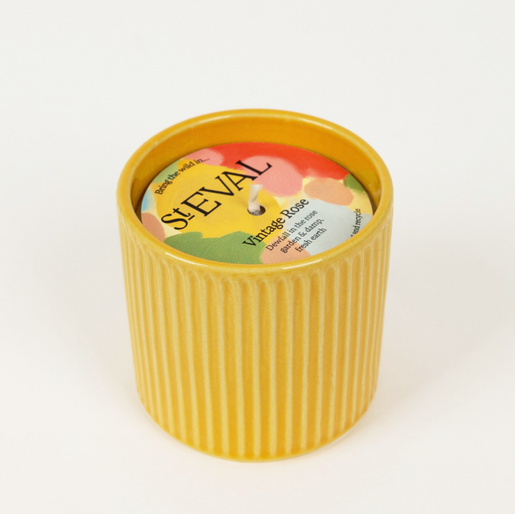 st eval rose candle in artist ceramic pot