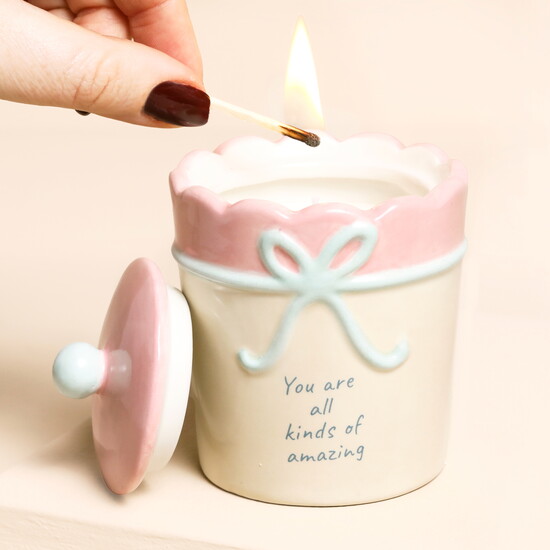 'You Are All Kinds of Amazing' White Bow Ceramic Candle