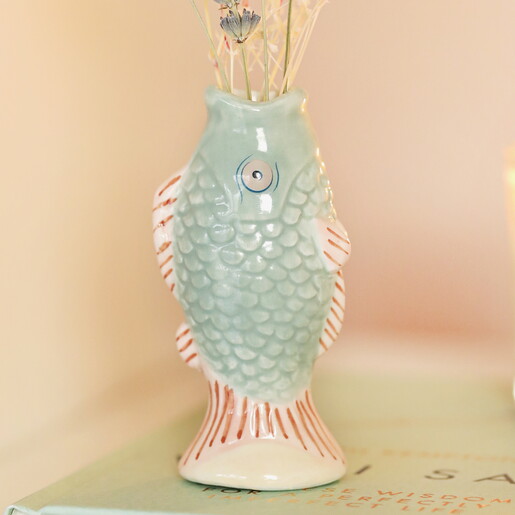 Blue Ceramic Mini Fish Bud Vase