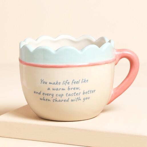 Cream Ceramic Scallop Edge Bow Nana Mug