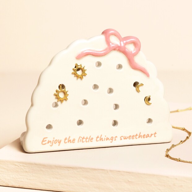 Scalloped Bow Enjoy the Little Things Ceramic Earring Holder