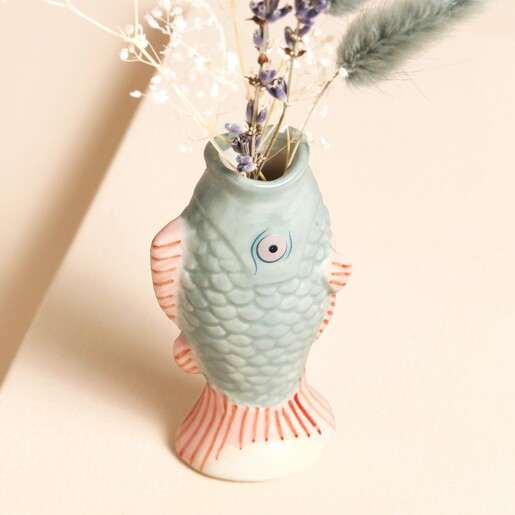 Blue Ceramic Mini Fish Bud Vase
