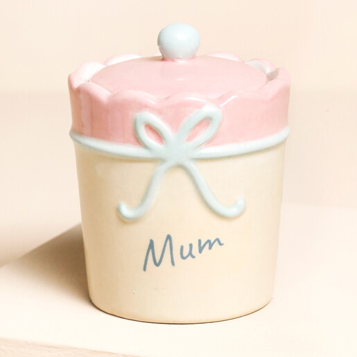 Cream Ceramic Scallop Edge Bow Mum Candle
