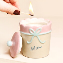 Cream Ceramic Scallop Edge Bow Mum Candle