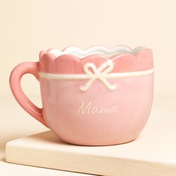 Pink Ceramic Scallop Edge Bow Mama Mug